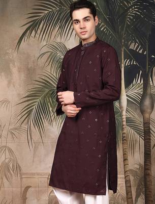 Purple silk blend sequins kurta for men 3