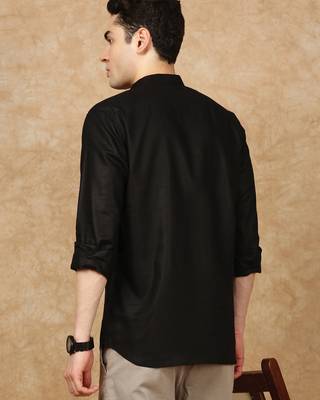 Black rayon floral Short kurta for men 4