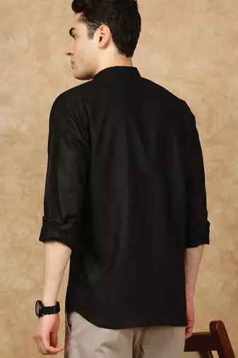 Black rayon floral Short kurta for men