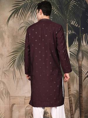 Purple silk blend sequins kurta for men 4