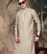 Beige silk blend sequins kurta for men