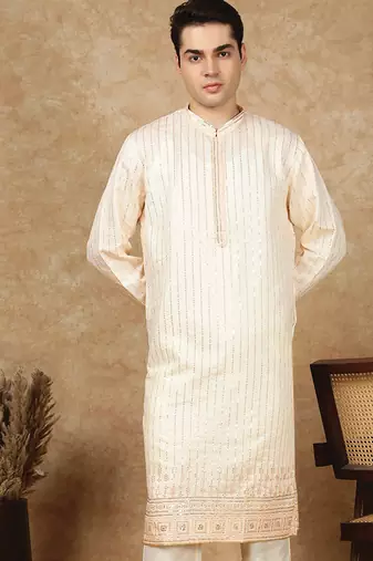 Pink rayon floral kurta for men