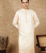 Beige rayon floral kurta for men