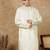 Cream rayon floral kurta for men