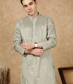 Green rayon floral kurta for men