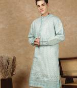 Green rayon floral kurta for men