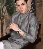 Grey silk blend sequins kurta for men