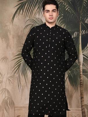 Black silk blend sequins kurta for men 1