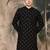 Black silk blend sequins kurta for men