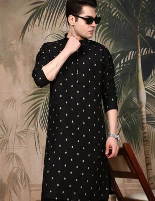 Black silk blend sequins kurta for men 2