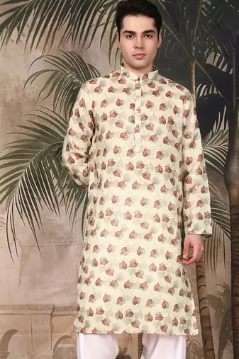 Multicolor silk blend solid kurta for men