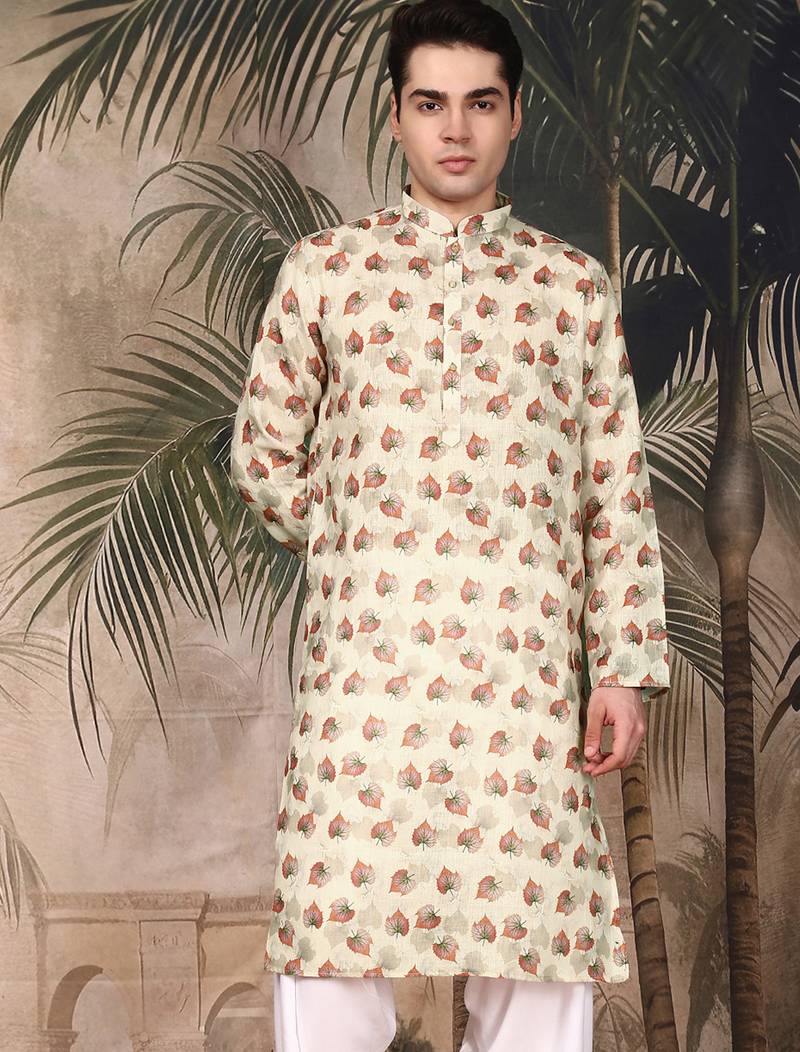 Red silk blend solid kurta for men