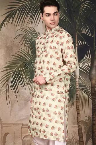Multicolor silk blend solid kurta for men
