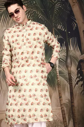 Multicolor silk blend solid kurta for men