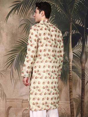 Multicolor silk blend solid kurta for men 4