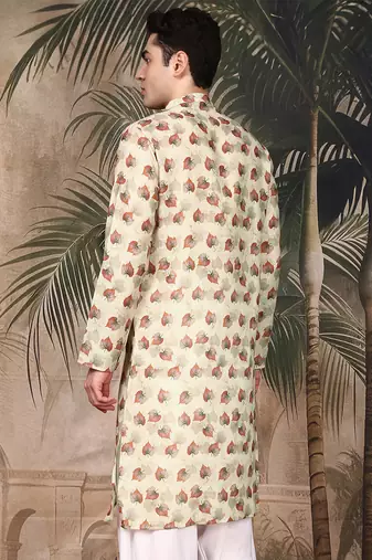 Multicolor silk blend solid kurta for men