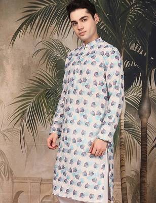 Multicolor silk blend solid kurta for men 2