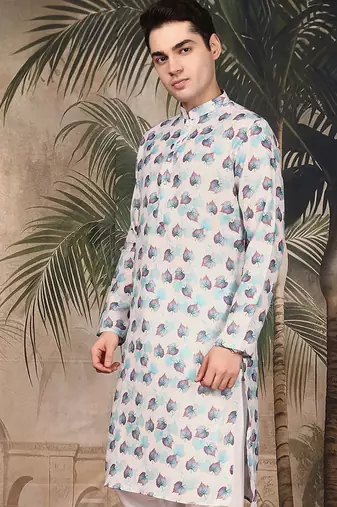 Multicolor silk blend solid kurta for men
