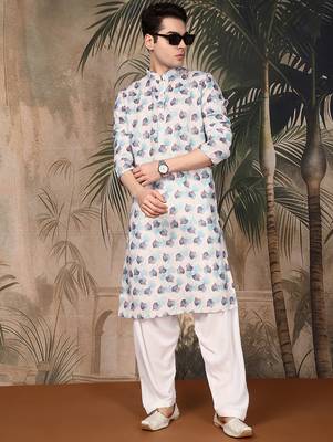 Multicolor silk blend solid kurta for men 5