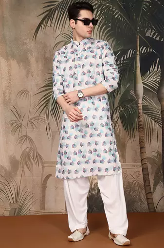 Multicolor silk blend solid kurta for men