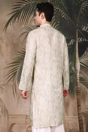 Beige silk blend solid kurta for men