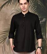 Black silk blend solid Short kurta for men