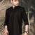 Black silk blend solid Short kurta for men