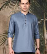 grey silk blend embroidered Short kurta for men