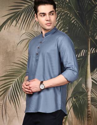 grey silk blend embroidered Short kurta for men 2