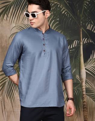 grey silk blend embroidered Short kurta for men 3