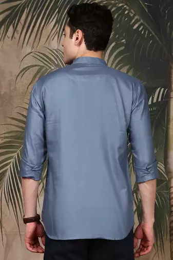 grey silk blend embroidered Short kurta for men