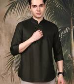 Green silk blend embroidered Short kurta for men