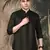 Green silk blend embroidered Short kurta for men