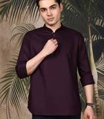 Purple silk blend embroidered Short kurta for men