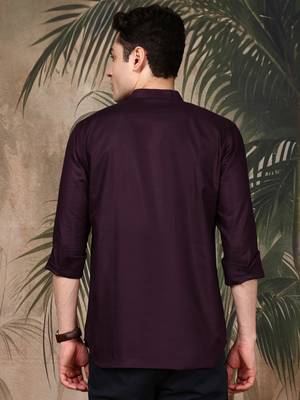 Purple silk blend embroidered Short kurta for men 4