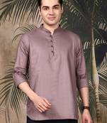 Brown silk blend embroidered Short kurta for men