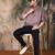 Brown silk blend embroidered Short kurta for men