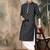 Grey silk blend embroidered kurta for men