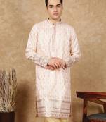 Pink rayon floral kurta for men