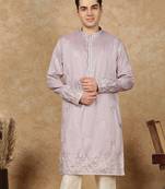 pink rayon floral kurta for men