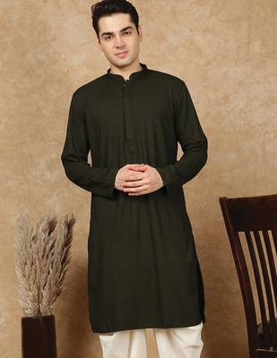 Green jaquard floral kurta for men 1