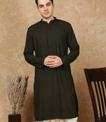 Green jaquard floral kurta for men