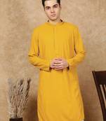 Mustard jaquard floral kurta for men