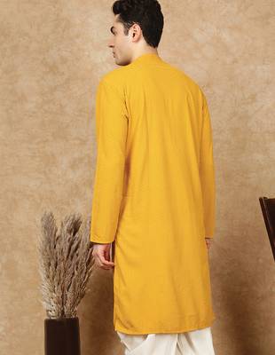 Mustard jaquard floral kurta for men 4