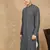 Grey cotton blend solid kurta for men