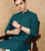 Firozi cotton blend solid kurta for men