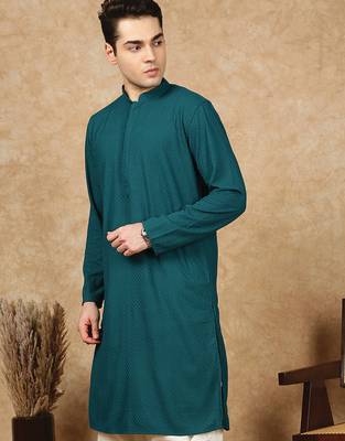 Firozi cotton blend solid kurta for men 2