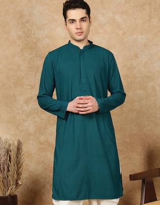 Firozi cotton blend solid kurta for men 3