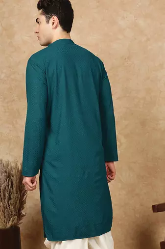 Firozi cotton blend solid kurta for men