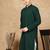 Green cotton blend solid kurta for men